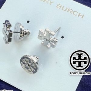 Tory Burch kira stud earrings silver new